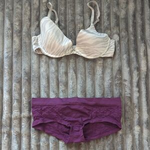 Victoria's Secret Zebra Print Bra and Purple Nylon Panty Set